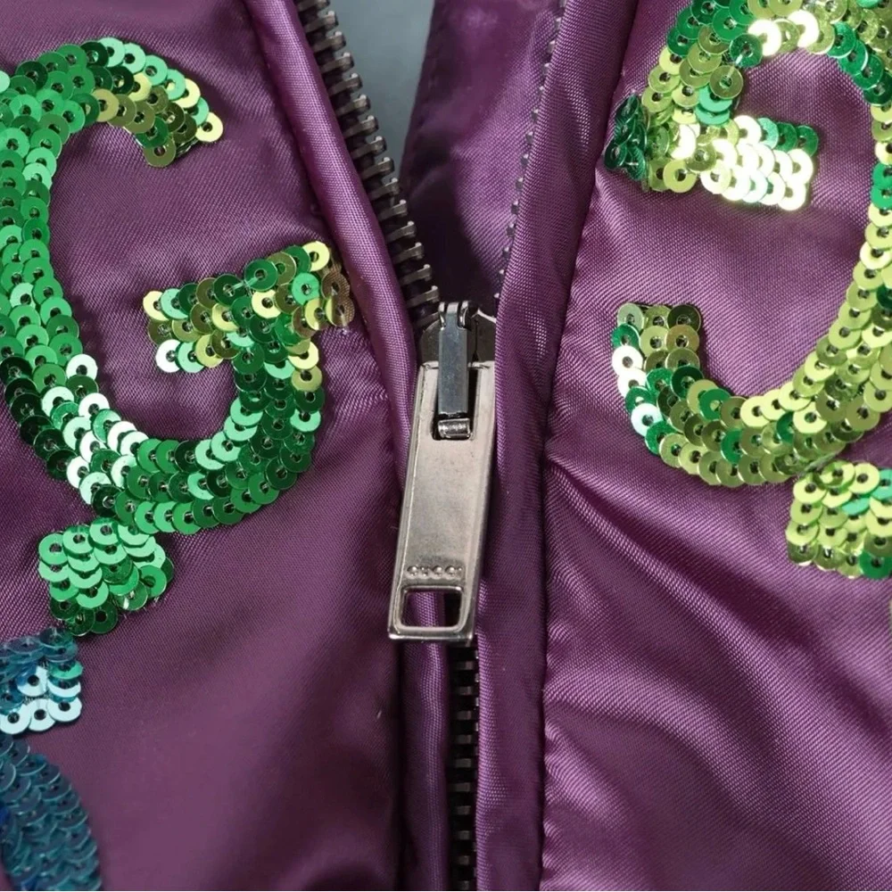 Gucci Purple Sequin Interlocking G Bomber Jacket - Picture 4 of 7